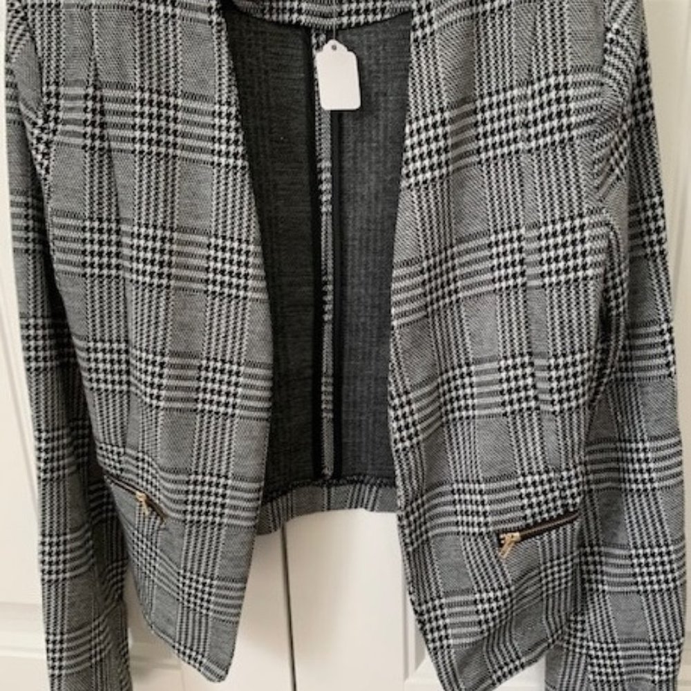 Black, White and Gray Plaid Cropped Jacket